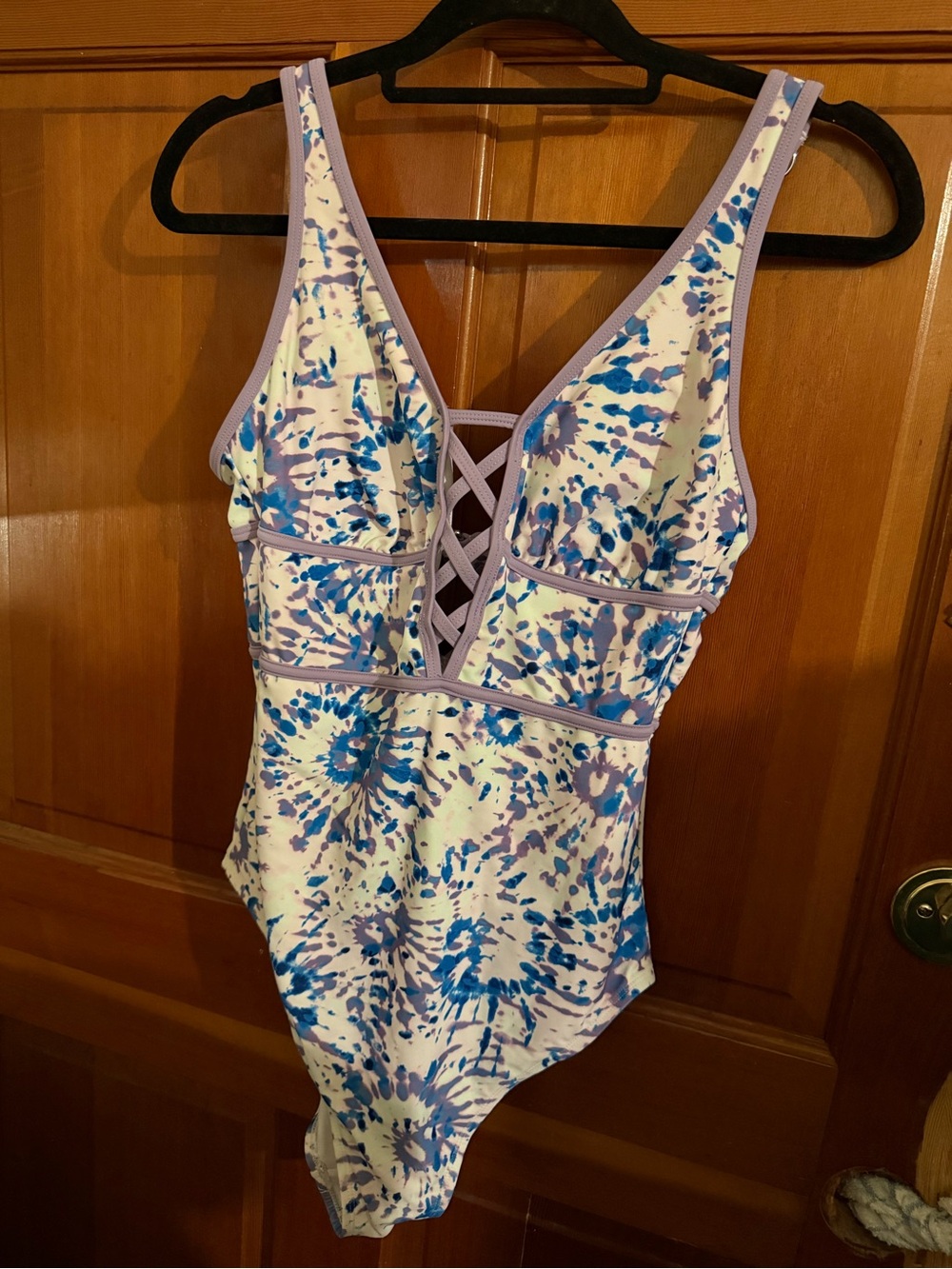 Adore Me Blue and Purple Tie-Dye Lace-Up One-Piece